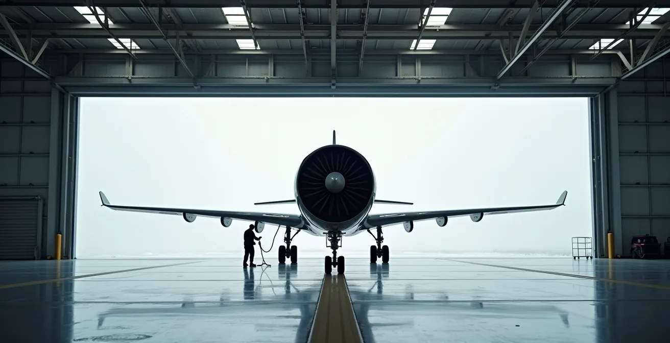 Vue d'ensemble d'un atelier de maintenance aéronautique moderne