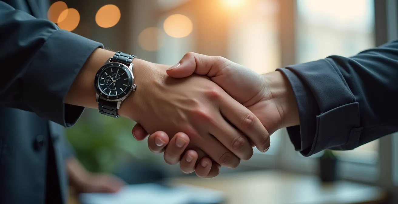 Poignée de main professionnelle lors d'un entretien d'embauche